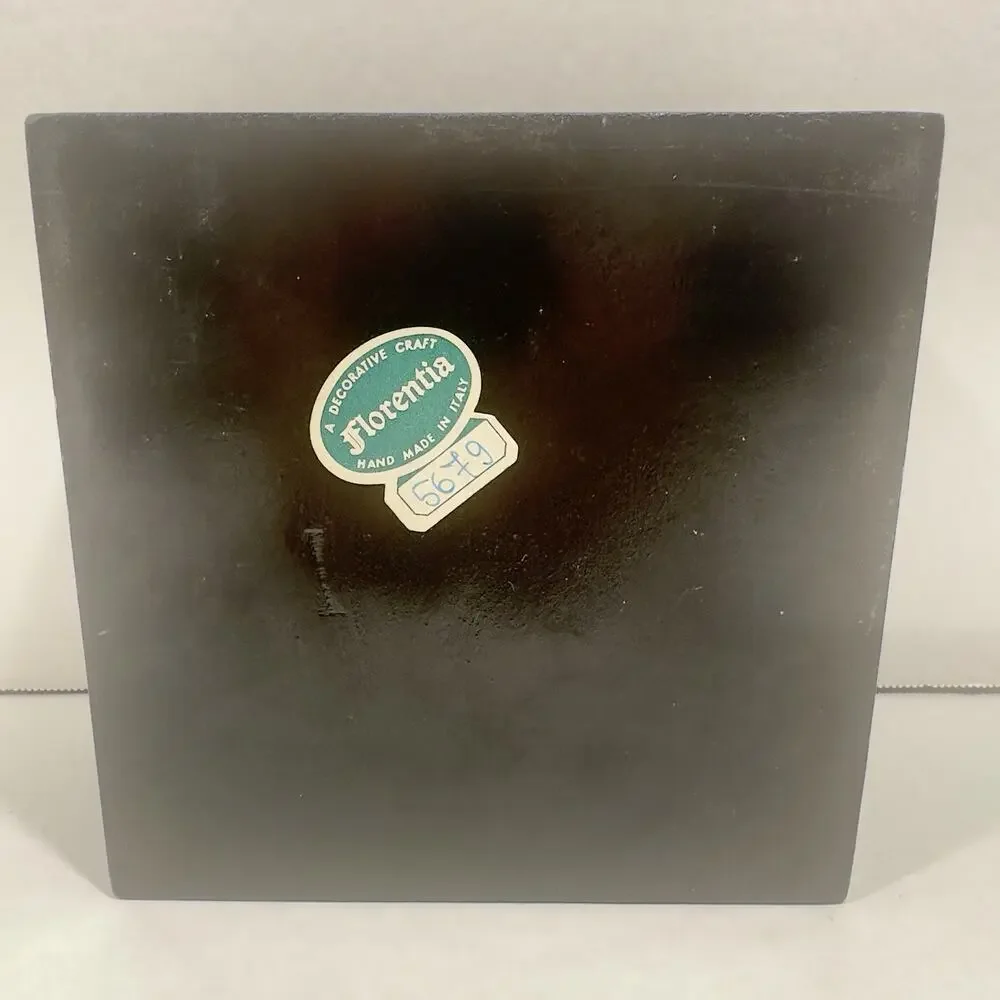 Vintage Florentine Wood Box, Made in Italy, Hand Painted, Black Square Numbered